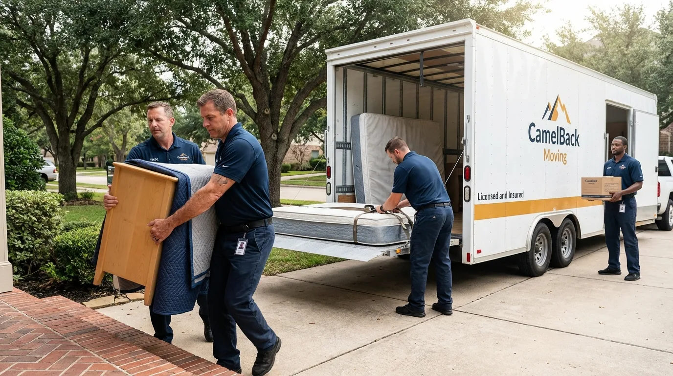 Crew loading residential truck for cross-state move from Kinston, NC