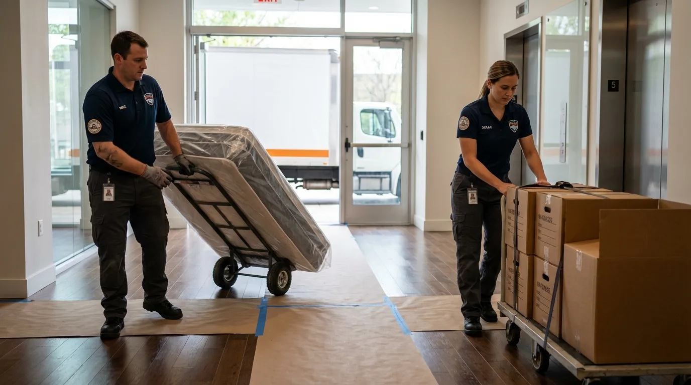 Professional apartment movers loading elevator in Kinston, NC